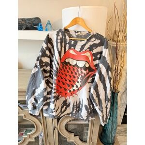 Madeworn Rolling Stones Sweatshirt Womens Black White Tie Dye Large